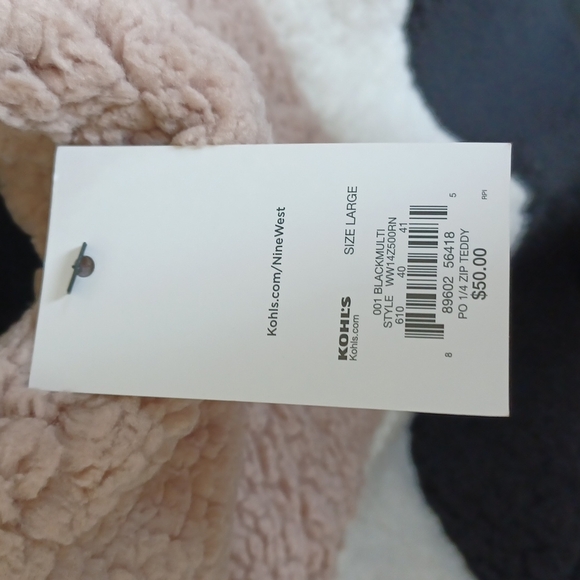 NINE WEST Teddy Fleece Stand Collar V Color Block Half Zip Pullover Size L Black - Picture 4 of 4